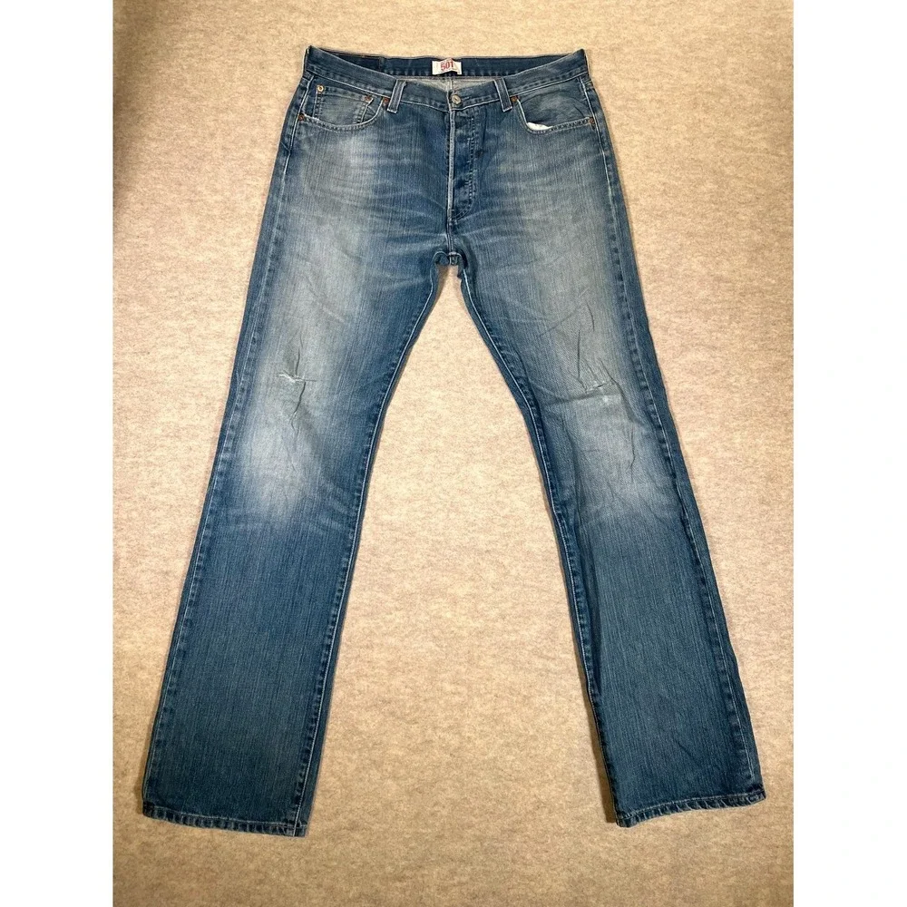 Levis 501‎ Original Fit Jeans Mens 36x36 Blue Denim Cotton Mid Rise Straight Leg